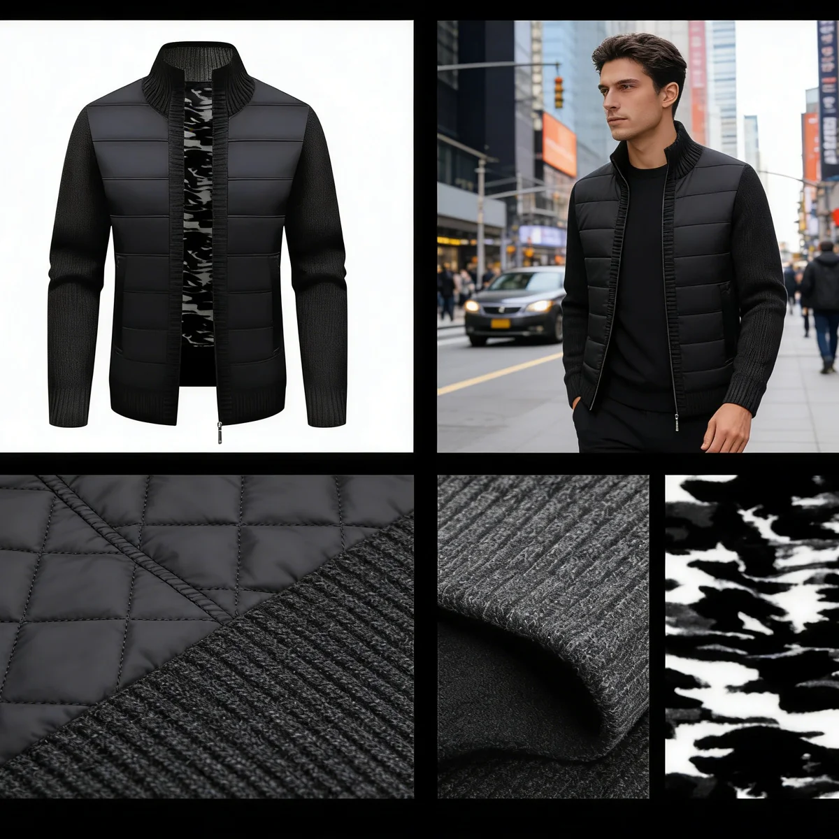 Winter Men Warm Cardigan Padded Jackets Fashion Men Fleece Lined knitwear Sweaters Cardigan Coats Men Windbreaker Knit Jacket