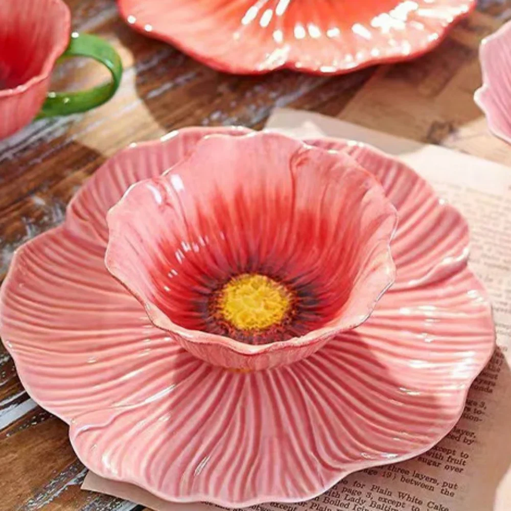 Ceramic Flower Bowls for Kitchen Cereal Oatmeal Salad Sunflower-Shaped Creative Soup Bowls