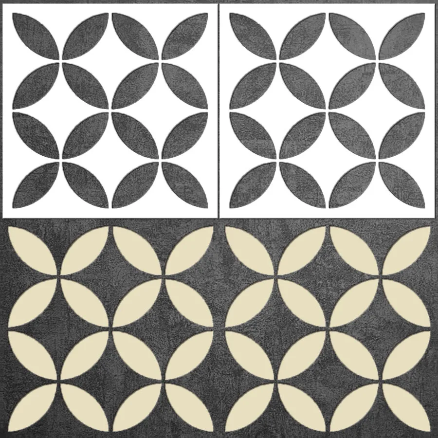 2pc12in/30cm 기하학적 원형 벽 장식 스텐실 |   재사용 가능 |   DIY 에어브러시 페인트 |   현대적인 미니멀리스트 스타일 |   바닥 타일 템플릿