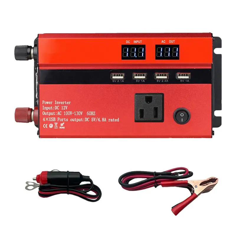 

12V Car Power Inverter 3000W Portable Power Supply Car Inverter 4 USB Ports Multi Function Charger Socket Power Inverter Adaptor