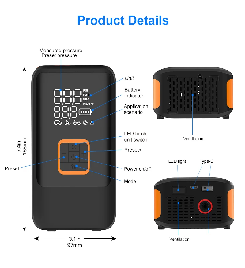 Newo 12000mAh Powerful Wireless Electric Air Compressor Double Cylinder High Pressure Tire Inflator
