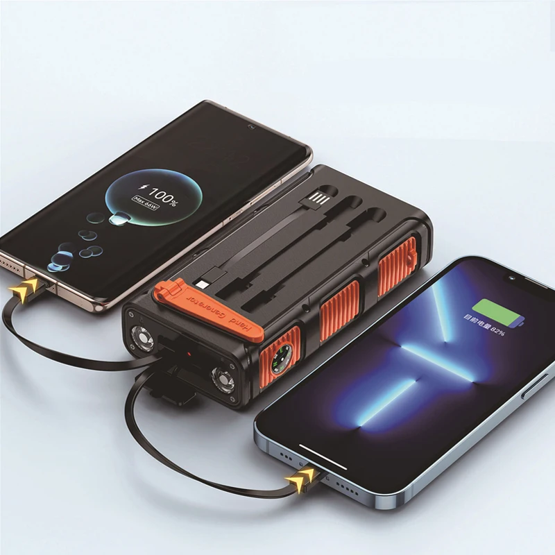 

Hand Crank Solar Power Bank 30000mAh Fast Charging Powerbank with Cable for iPhone 17 16 Samsung Xiaomi External Battery Charger