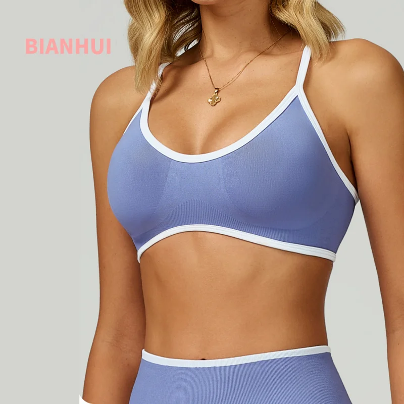 

BIANHUI Summer Seamless Breathable Trim Sports Bra Hollow Back Sports Underwear Running Fitness Yoga Sports Bra Gym Workout Top