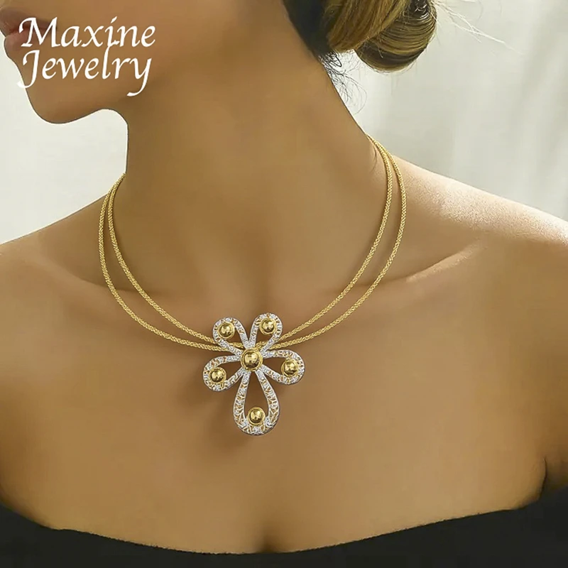 Two Tones Round Chunky Choker Jewelry Set Collar Necklace Drop Earrings Bracelet Ring African Bridal Wedding Party Best Gifts