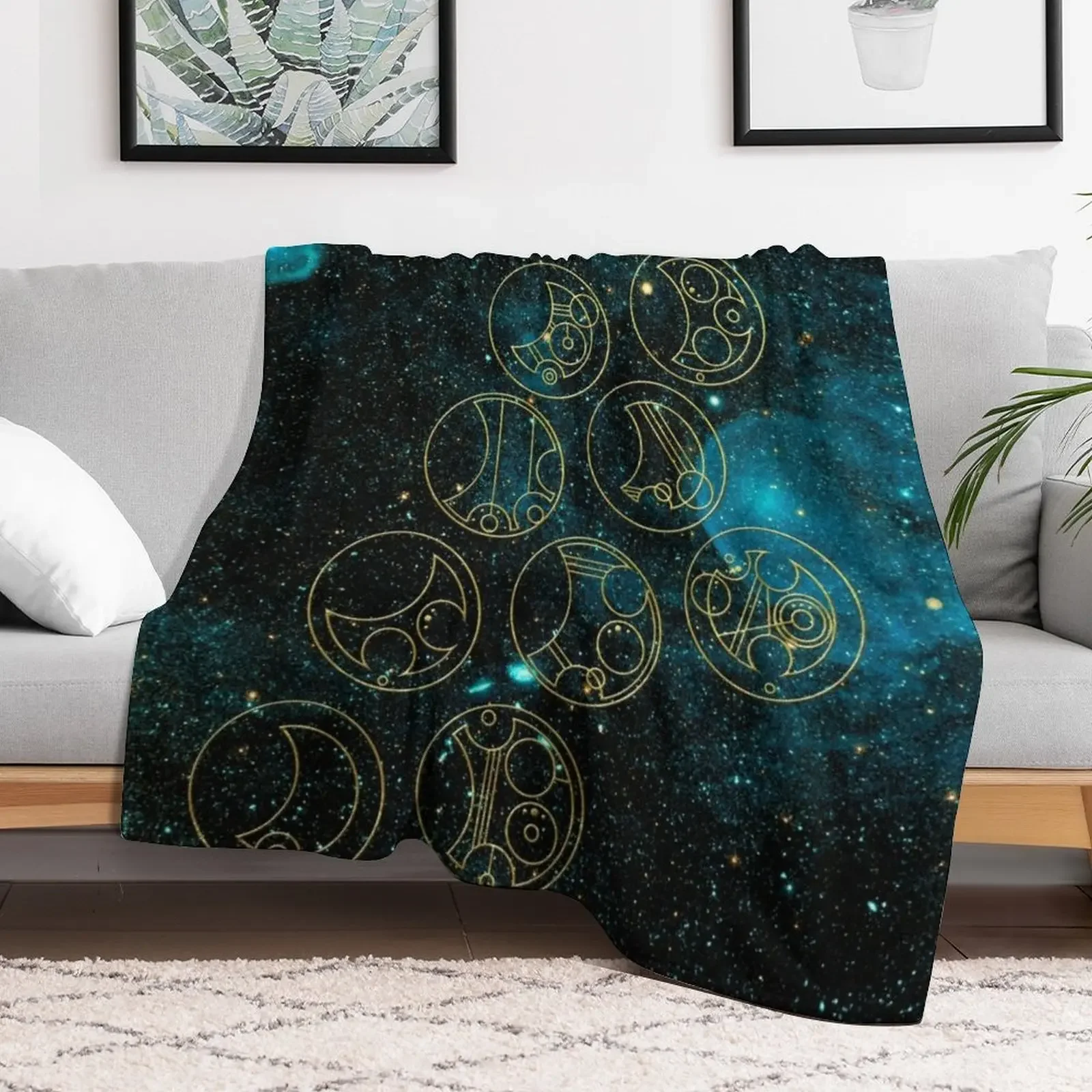 Time Lord Words in Gold on Teal Stellar Background Throw Blanket Lightweight Warm Blanket for Travel Camping