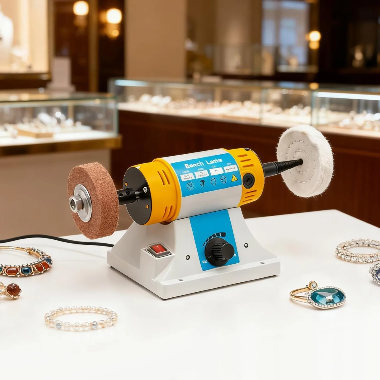 320W 110V Polisher, 800-10000RPM Variable Speed Bench Buffer Polishing Machine w/ Accessories, Multi-Function Benchtop Polisher Grinder for Jewelry Wood Metal