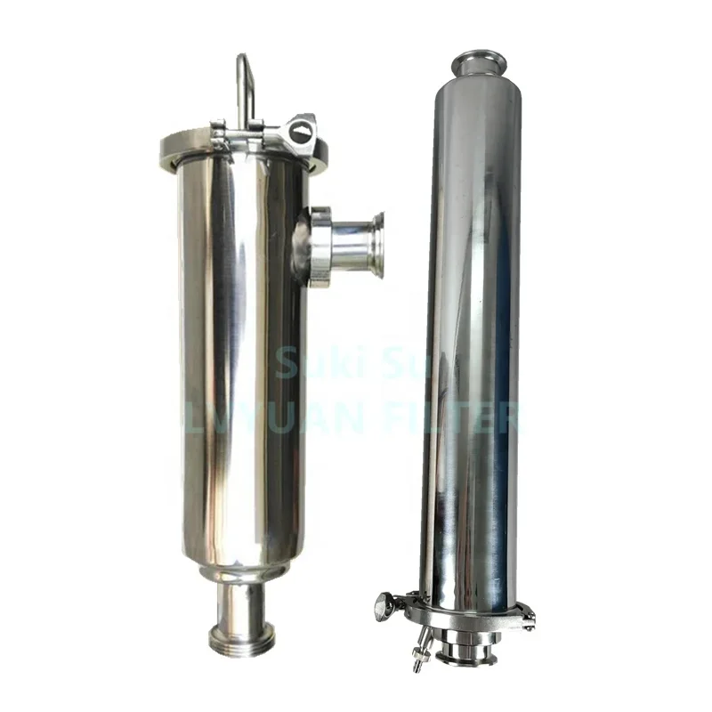 Top flow T L Straight pipe type sanitary inline stainless steel filter strainer for liquids gases filtration housing system