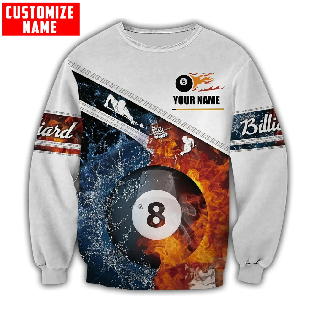Custom Name Billiard Fire 3D Printed Mens Hoodie & Sweatshirt autumn Unisex Streetwear For Billiard Team zip hoodies DK557