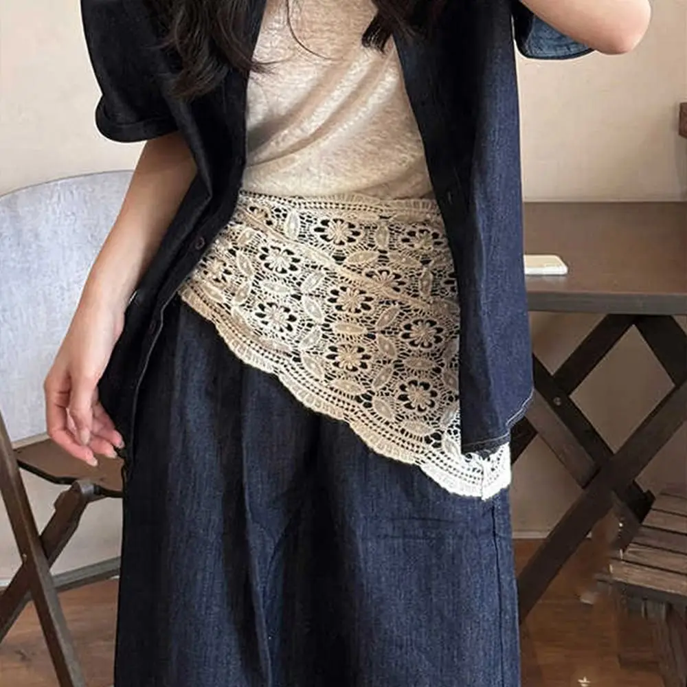 

Elegant Fake Collar Lace Shawl Cape Cloak Flower Scarves Wraps White Lace Triangle Scarf Summer