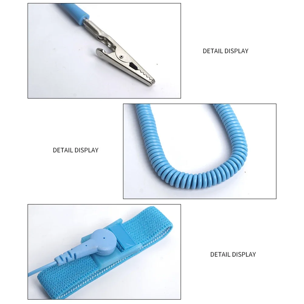 Belt Anti Static Wrist Strap Adjustable Blue Corded Grounding Bracelet Prevents Static Build Up Soft Elastic Band