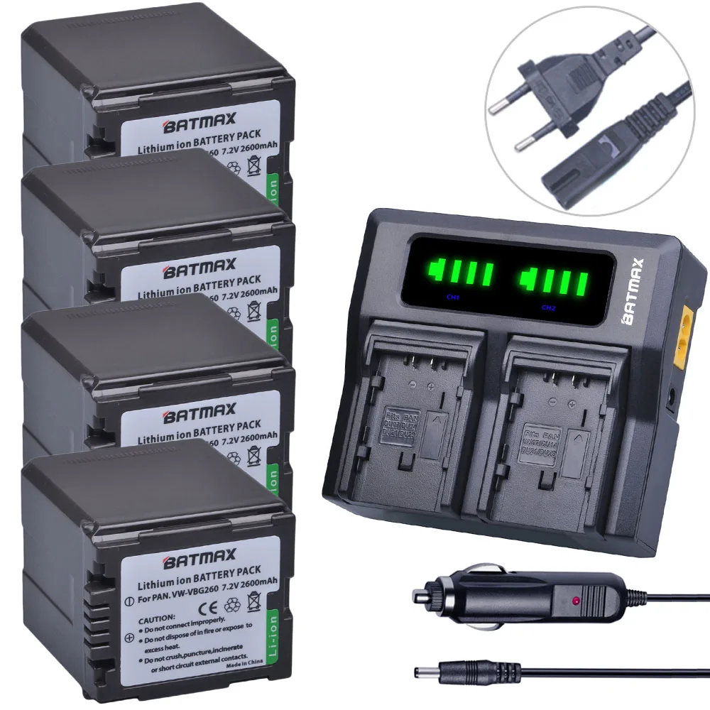 

Batmax 4PCS VW-VBG260 VW VBG260 Battery + Ultra Fast LED Dual Charger for Panasonic HDC SD9 SD100 SD200 SD700 SD20 SD10 SD1