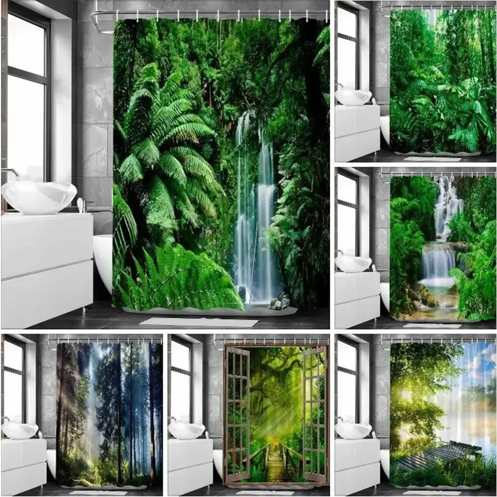 Natural Forest Landscape Shower Curtain 3D Printed Scenery Waterproof Polyester Bath Curtain Home Decor Bathroom Curtain