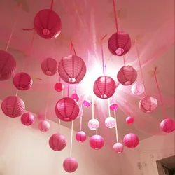(10cm- 40cm) Pink Round Paper Lanterns Wedding Party household Hanging lamps festival party Decoration Lamps ball DIY Supplies