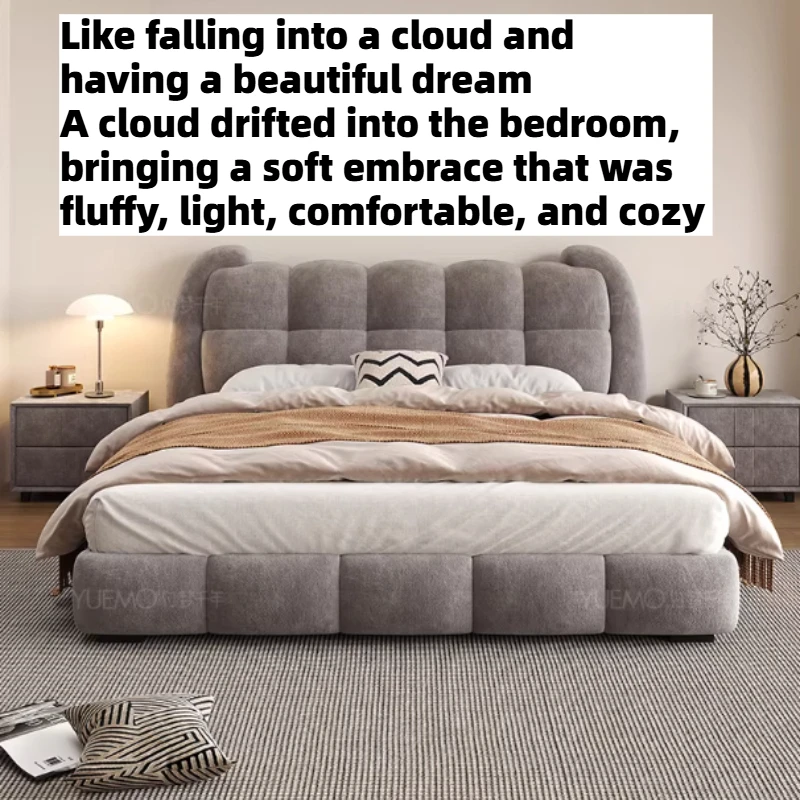 

180x200cm King Size Double Bed Modern Cloth Bedroom Couples 2 People Bed Decor Queen Frame Hotel Headboard Bedroom Furniture