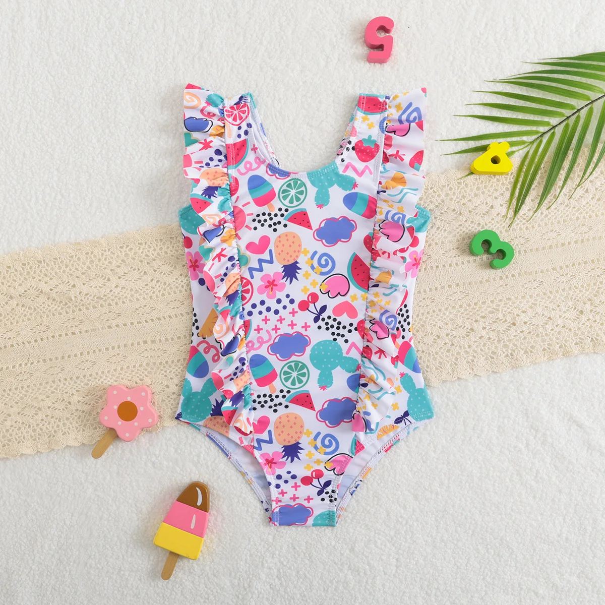 

4-8 Years Children Girls Swimsuit Summer One-Piece Swimwear Kids Bathing Suit Sleeveless Swimwear Beachwear Beach Sportswear