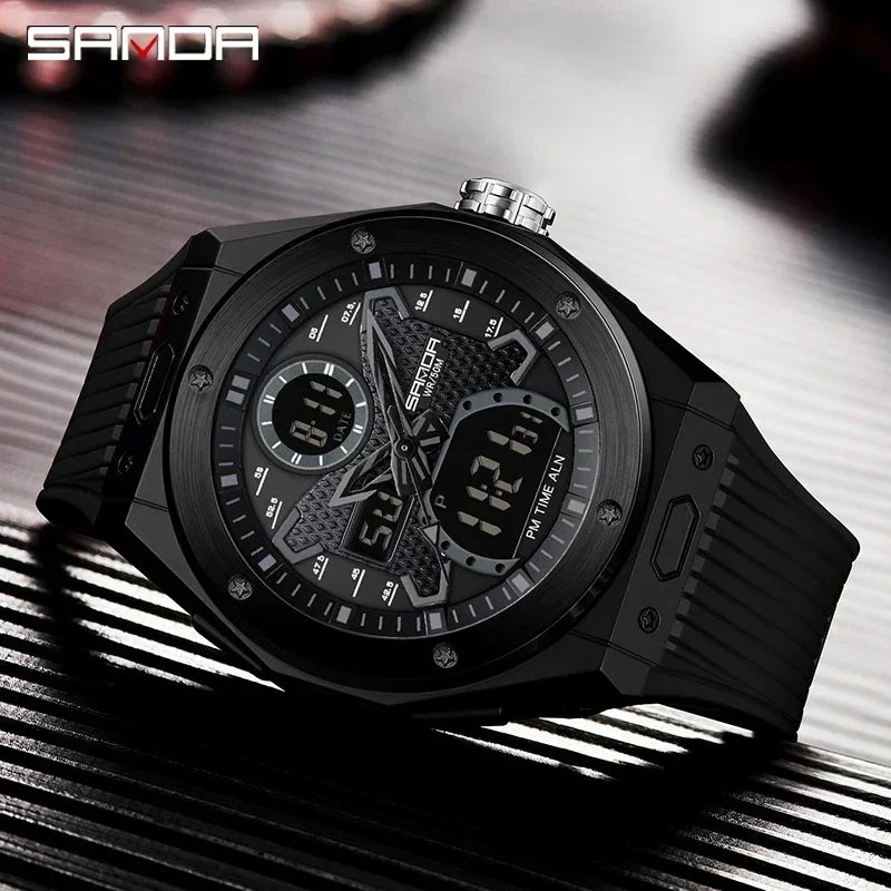 SANDA mens watches Casual Sports Outdoor Military LED Waterproof Shockproof Automatic Rubber Quartz Clock Shock New luxury watch