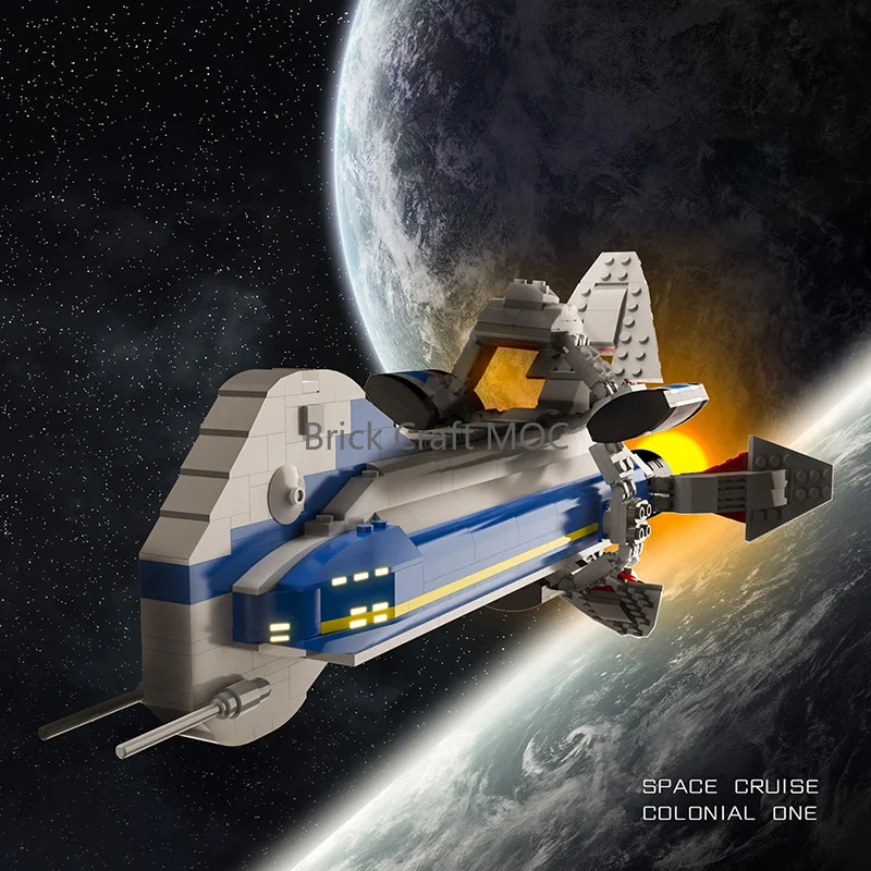 

MOC Sci-Fi Space Fortress Battleship Building Blocks Set - Blue/White Starship Model Kit for Retro Sci-Fi Fans