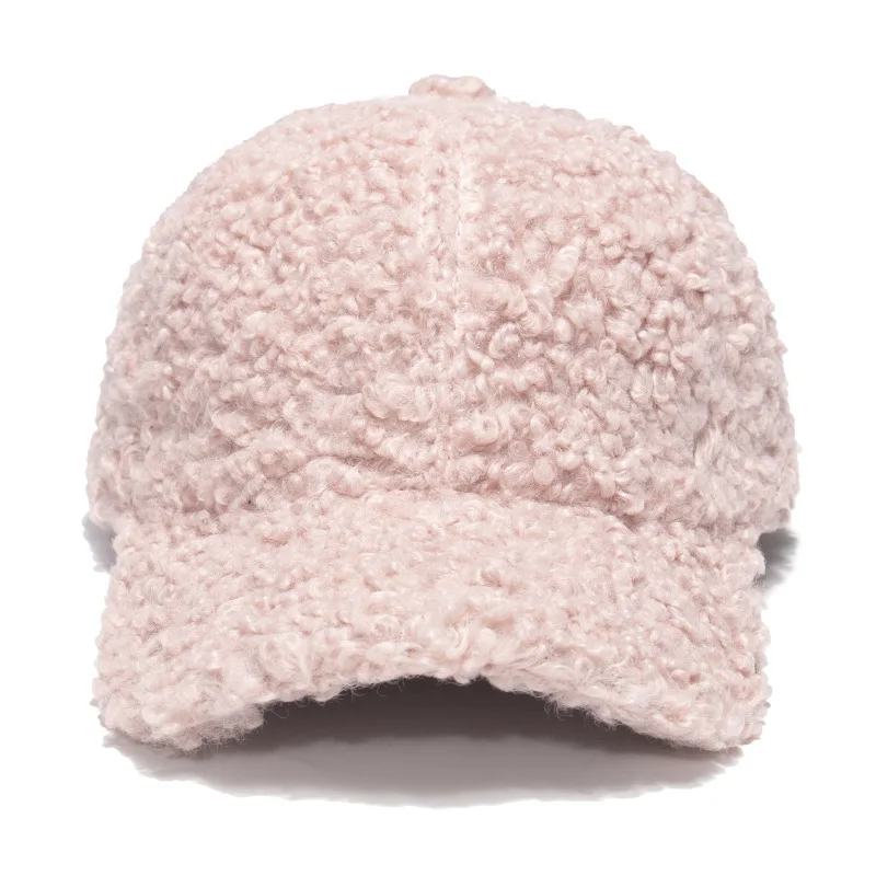 Lamb wool plush baseball cap for women, makes the face look smaller, stylish, versatile, sweet, Japanese-style, warm