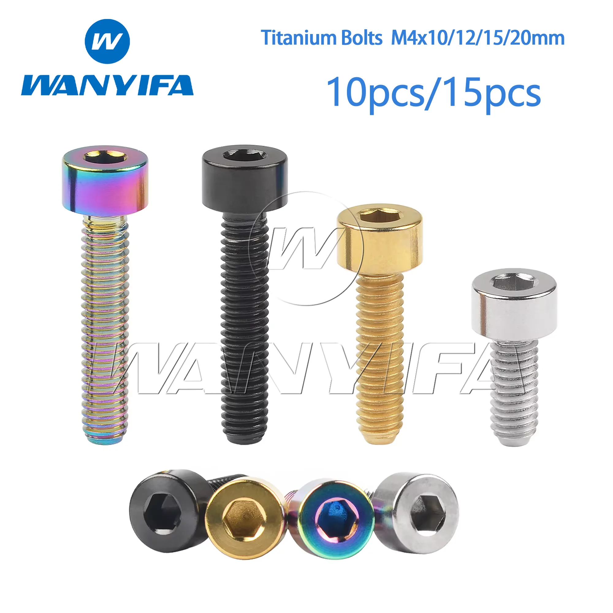 

Wanyifa Titanium Bolts M4x10/12/15/20mm Allen Key Socket Head Screws Bicycle Ti Fastener 10/15pcs