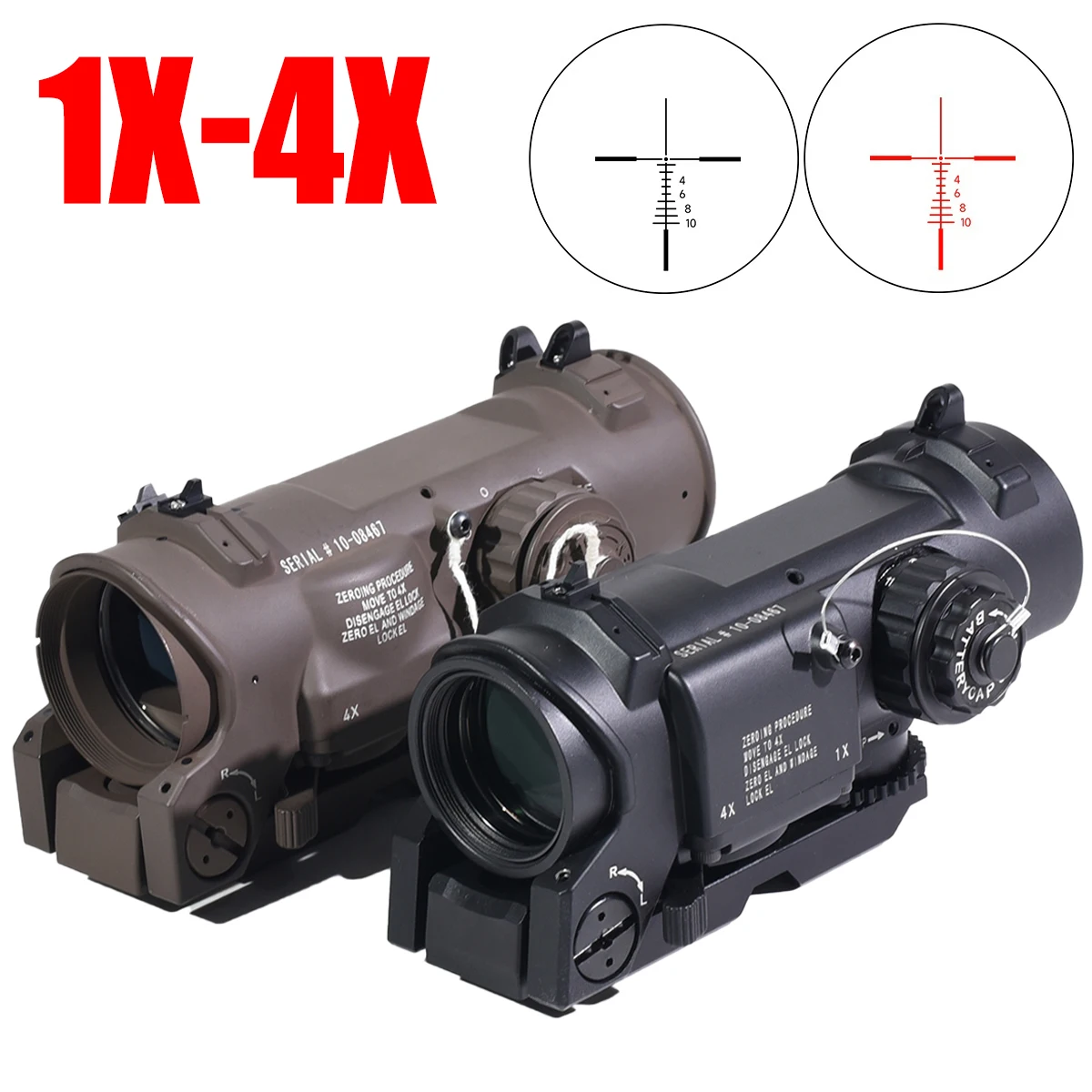 1x-4x Fixed Dual Purpose Tactical Scope Red Illuminated Scopes Red Dot Sight for Hunting Shooting Quick Detachable Rifle Scope