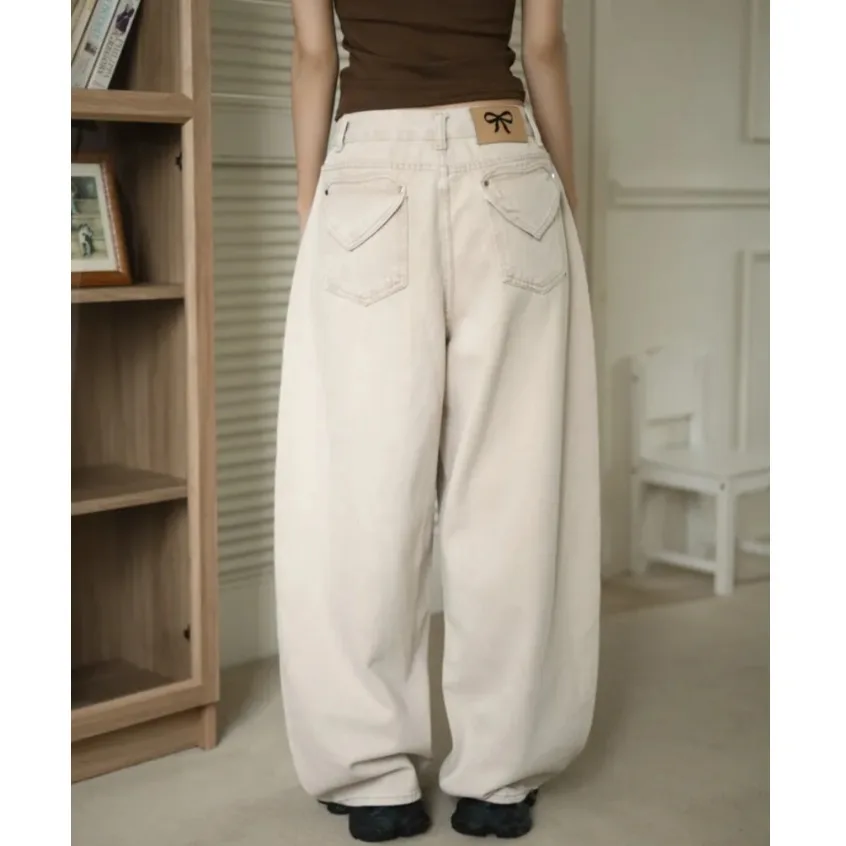 Khaki Wide Leg Jeans Free Shape Tailoring High Waist Casual Style Long Pants Women's Denim Trousers Straight Cut Cotton Material