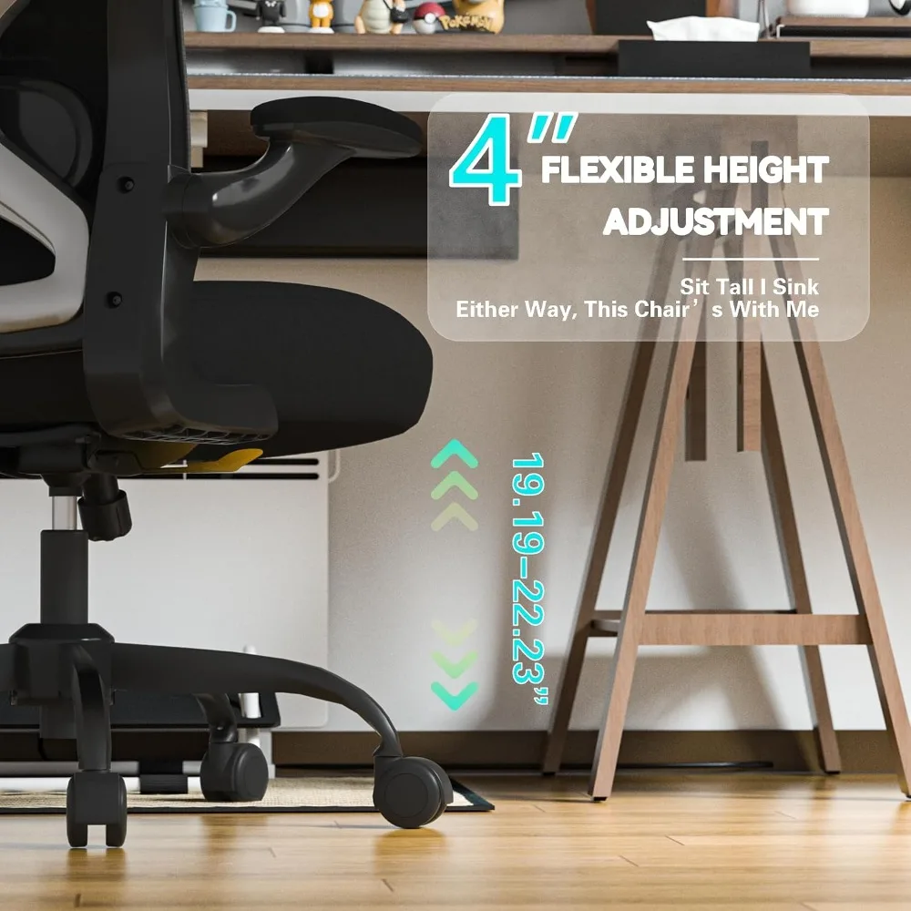 Ergonomic Office Chair with Lumbar Support, Thick Cushion, Flip-up Arms, Breathable Mesh, Adjustable Height, 330lbs Capacity