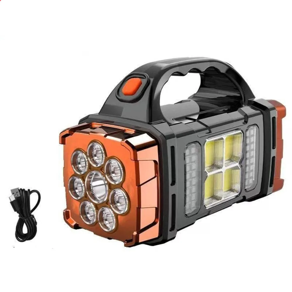 Portable High Power Solar Portable Searchlight USB Rechargeable Waterproof Torch Work Light Non-slip 4 Gear Flashlight Camping