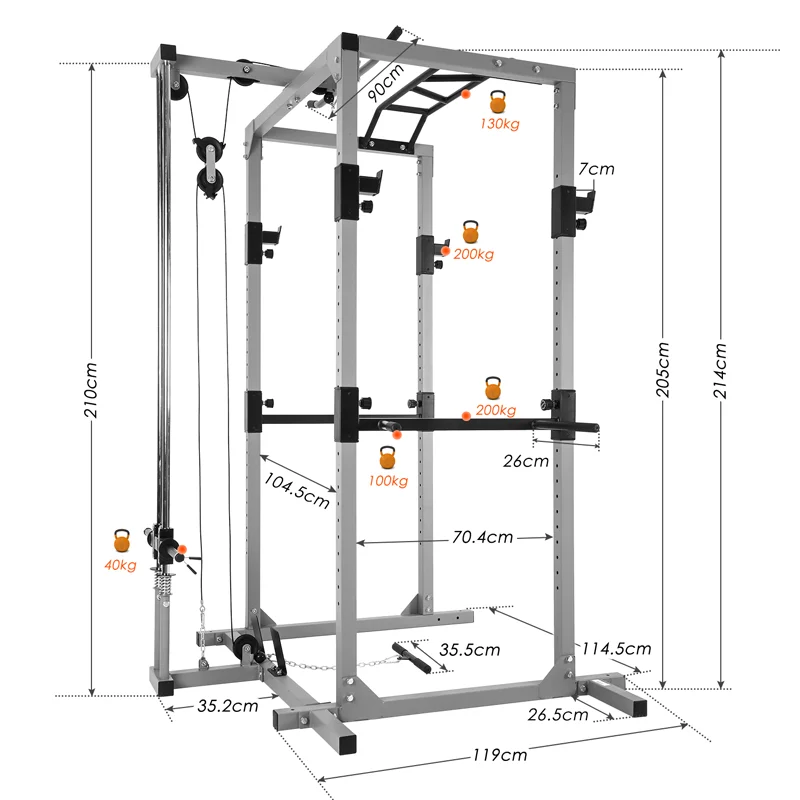 Wholesale New Design Home Use Multi Functional Trainer Gym Fitness Equipment 3 in 1 Combo Power Rack with Smith Machine