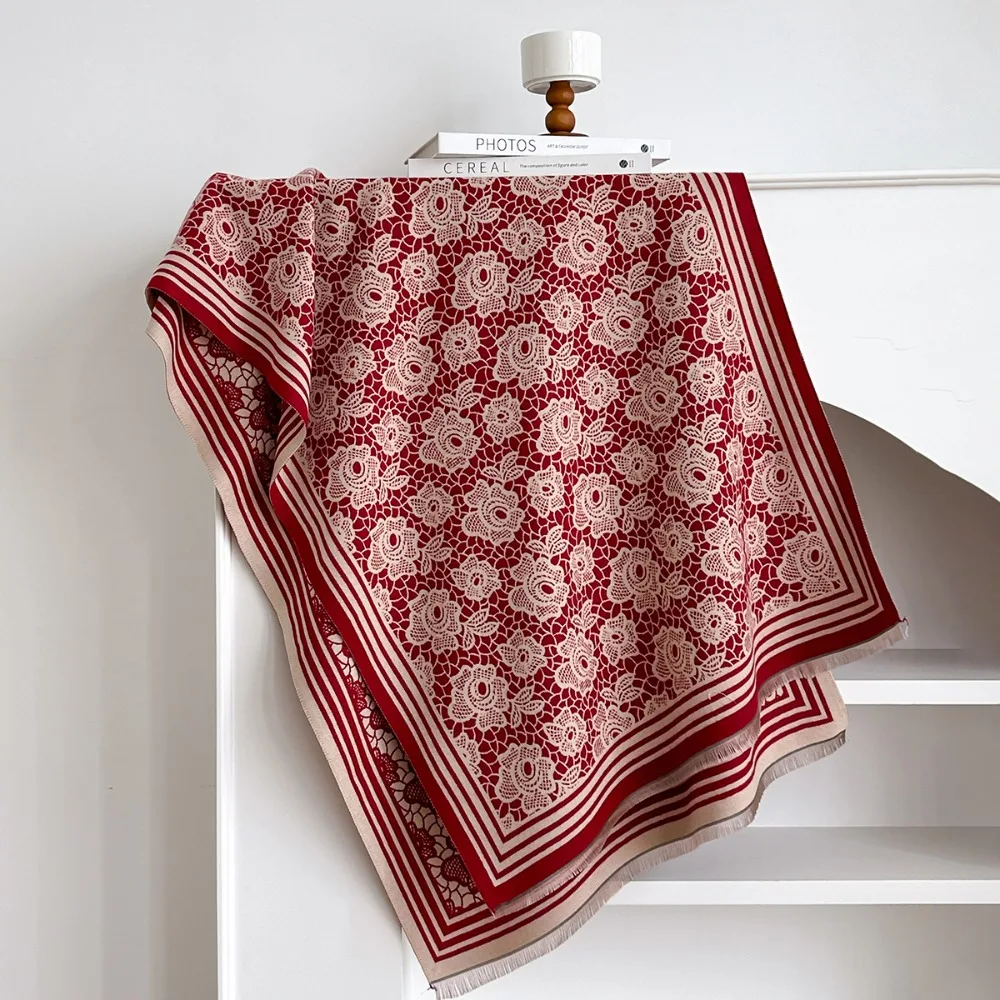 

Роскошный шарф из искусственного кашемира в стиле ретро с цветочным узором, толстая теплая зимняя шаль, ветрозащитный двусторонний шарф-одеяло, зимний сезон