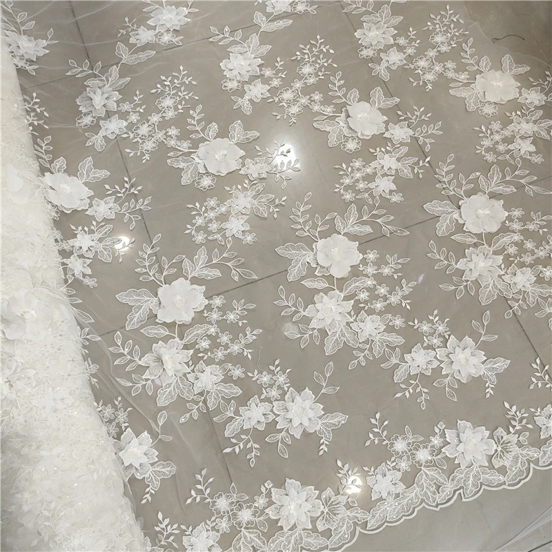 3d Lace Fabric Off White Lace Wedding Fabric 1Yard 130cm wide 3d Flower Embroidery Sewing Lace  2024 NEW