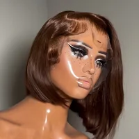 Peluca Bob recta marrón Chocolate de 16 pulgadas, peluca Frontal de encaje 13X4, peluca corta con encaje Frontal Natural, cabello humano 100% prearrancado