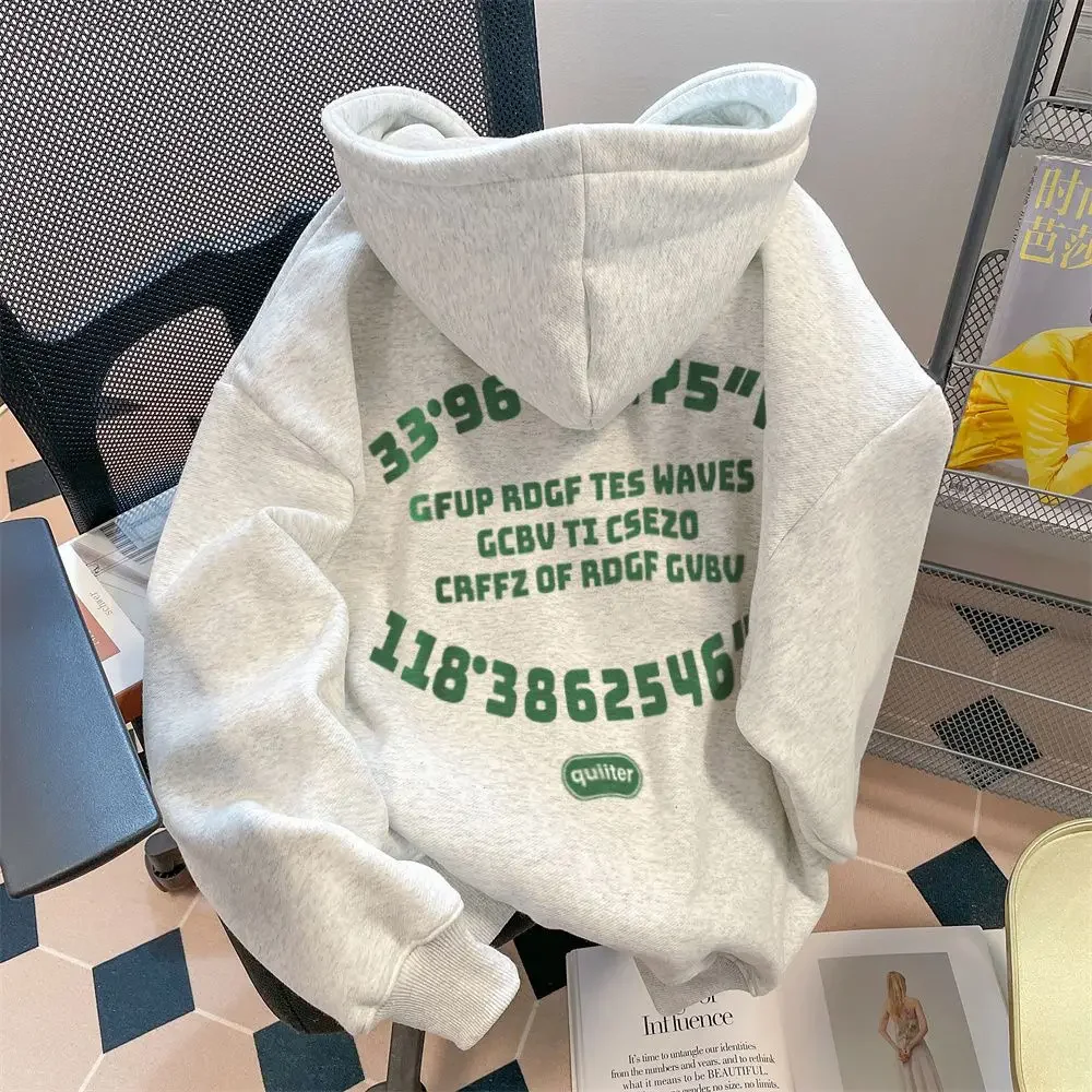 Autumn and Winter New Couple Loose Personality Letter Printing Hooded Sweater Men and Women Hip Hop Long Sleeve Coat harajuku