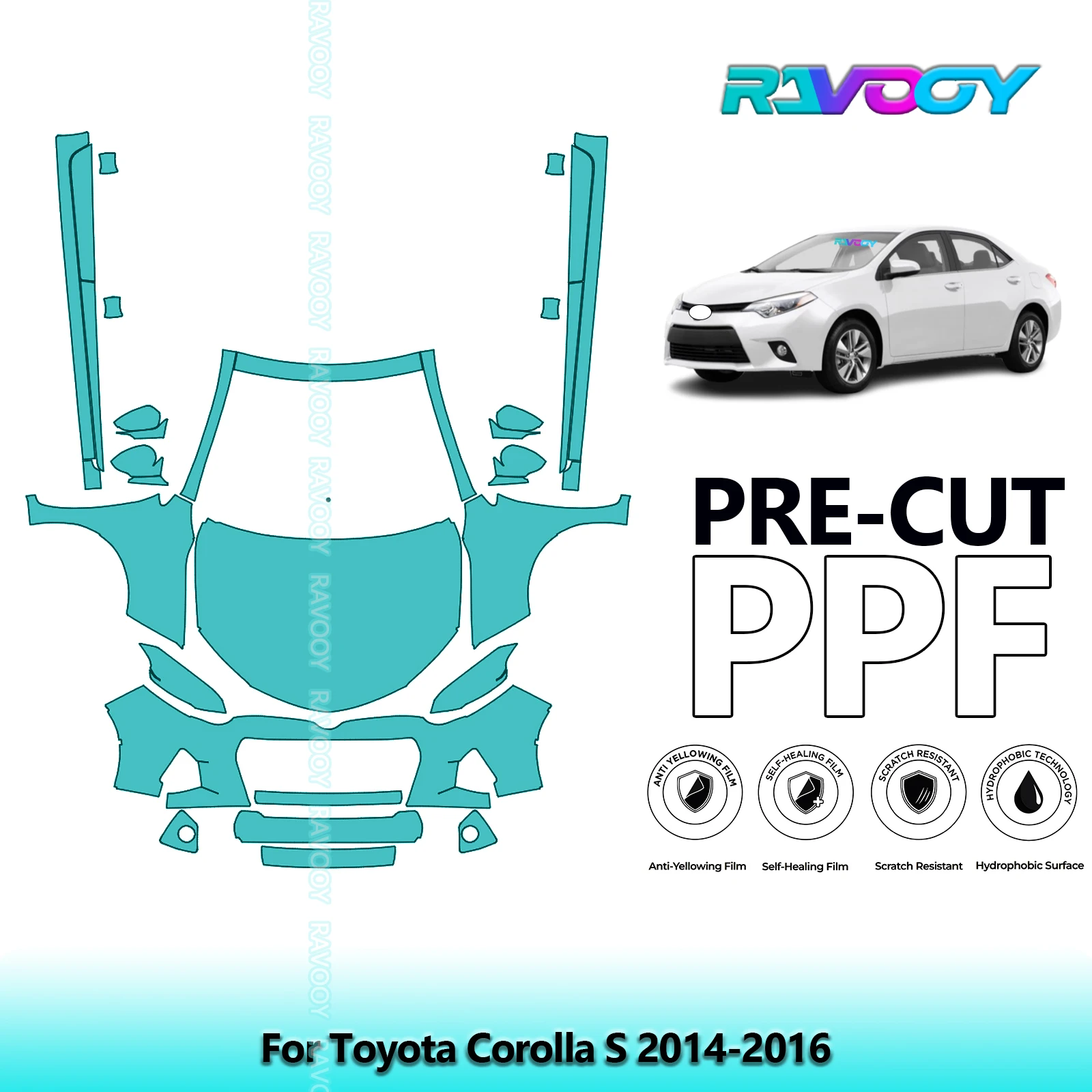 

8.5Mil Precut Paint Protection Film PPF Clear Bra Front Kit+Rockers For Toyota Corolla S 2014-2016