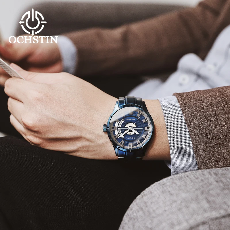 OCHSTIN 2023 New Hot Selling Waterproof Male Clock Luminous Hands Date Stainless Steel Mechanical Men Watch reloj hombre 62023A