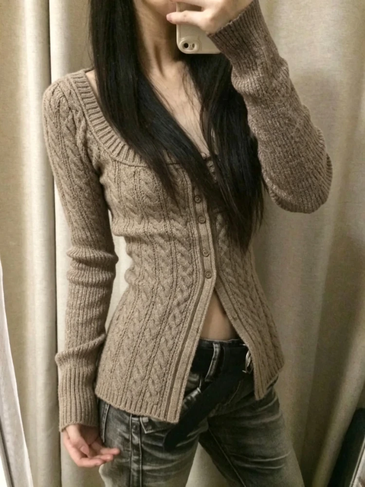 Women Korean Subculture Gothic Knitted Sweater Harajuku Fashion Slim Fit Solid Elegant Casual Chic Jumpers Pullovers