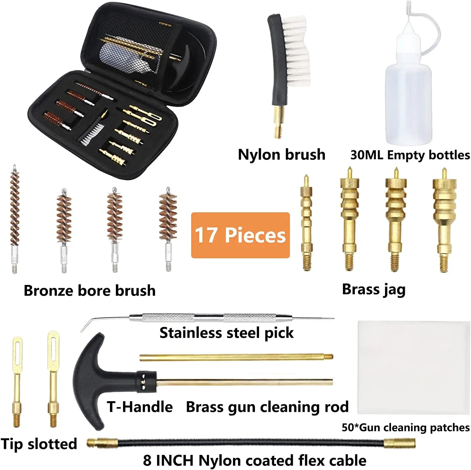 Quick Cleaning Brush 18pcs Universal Gun Cleaning Kit Bronze Bore Brush and Brass Jag Accessories