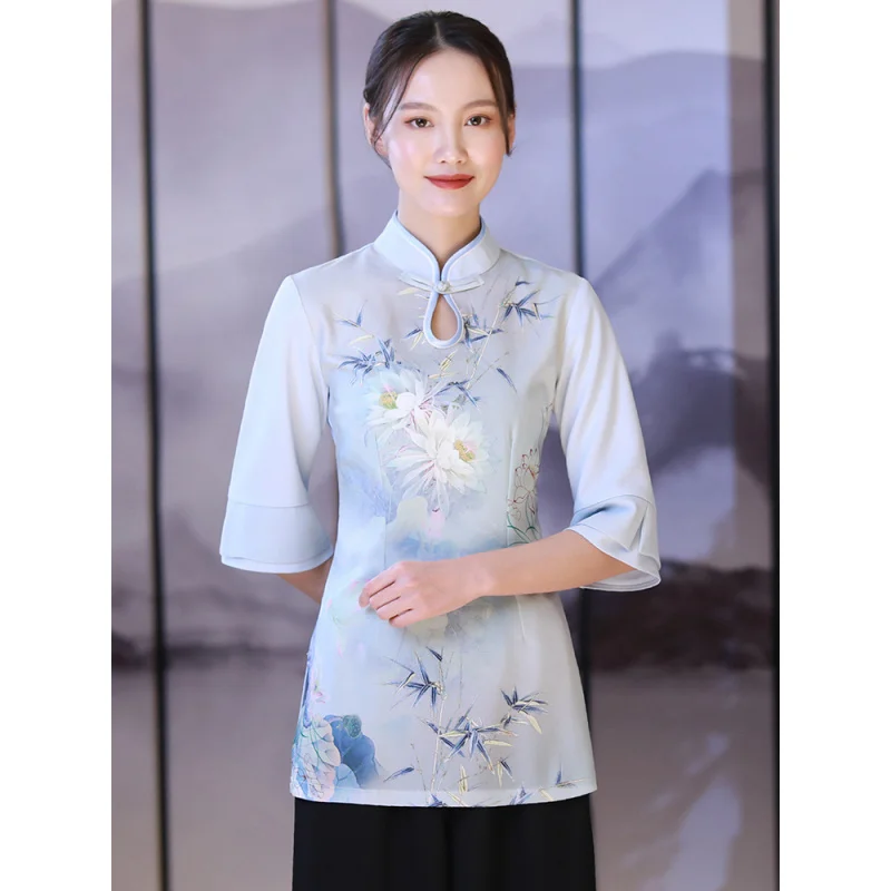 ホテルウェイター作業服春夏新作中華風レストランダイニングフロントティーハウス宴会場作業服ユニセックス