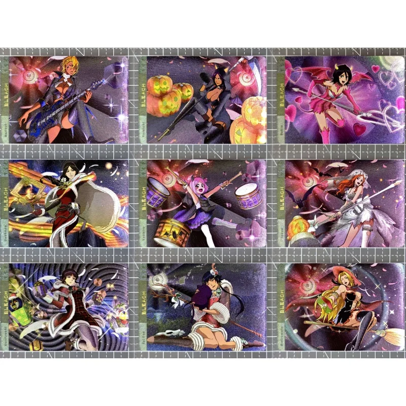 9Pcs/Set ACG Cards Bleach Kuchiki Rukia Inoue Orihime Halloween Version Anime Game Characters Collection DIY Color Flash Cards