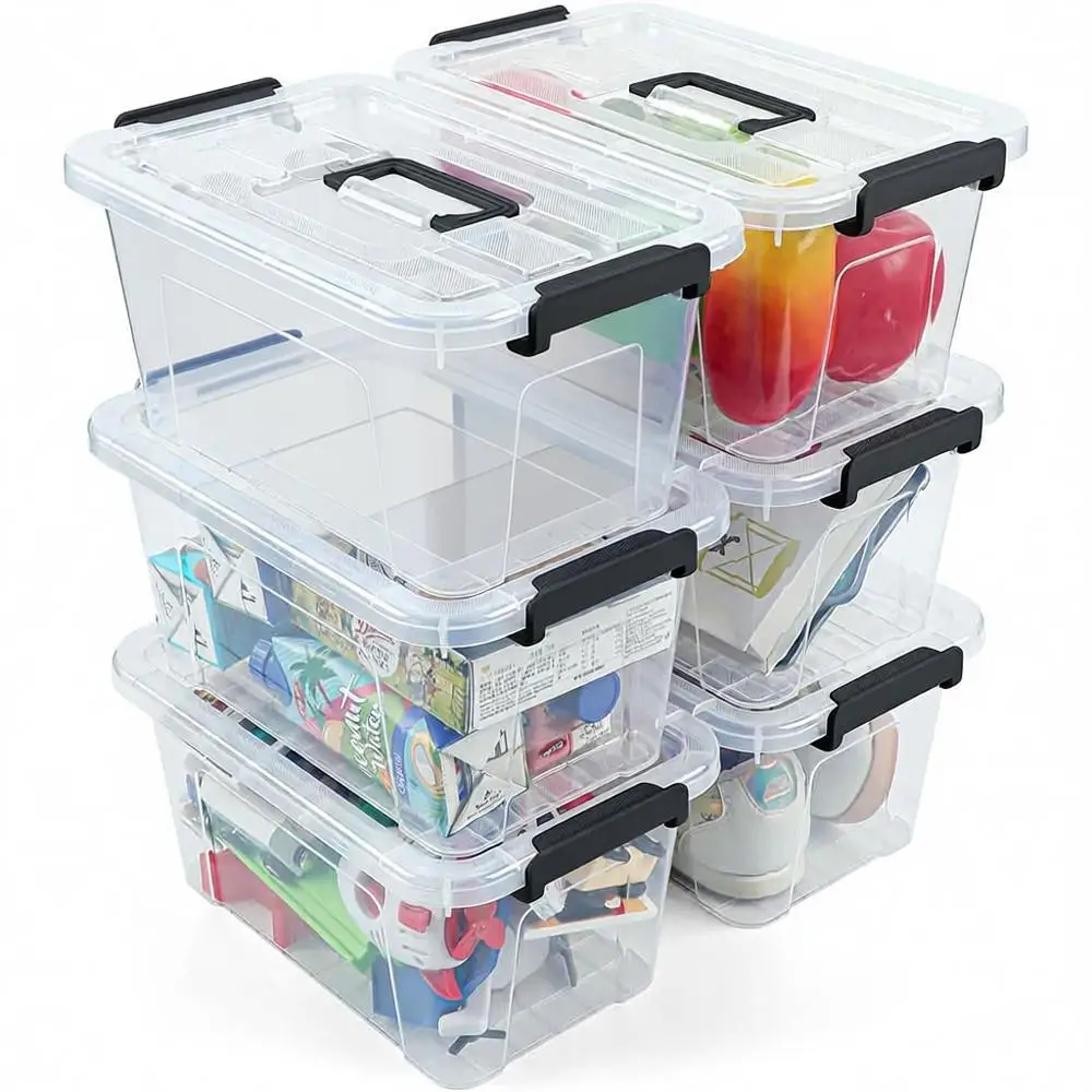 

6-Pack Clear-Lid Stackable 7-Quart Storage Bins with Handles for Home and Office Organization