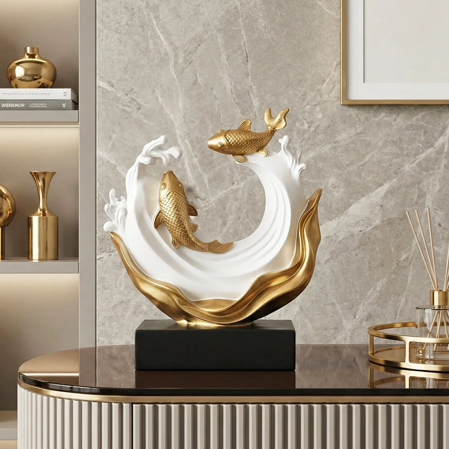 

Zml decorative abstract desktop premium koi fish wine cabinet living room resin craft ornament