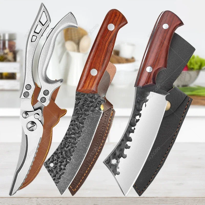 

WXCOO Stainless Steel Kitchen Scissors Household Meat Cleaver Vegetable and Fruit Slicing Knife Forged Butcher's Boning Knife