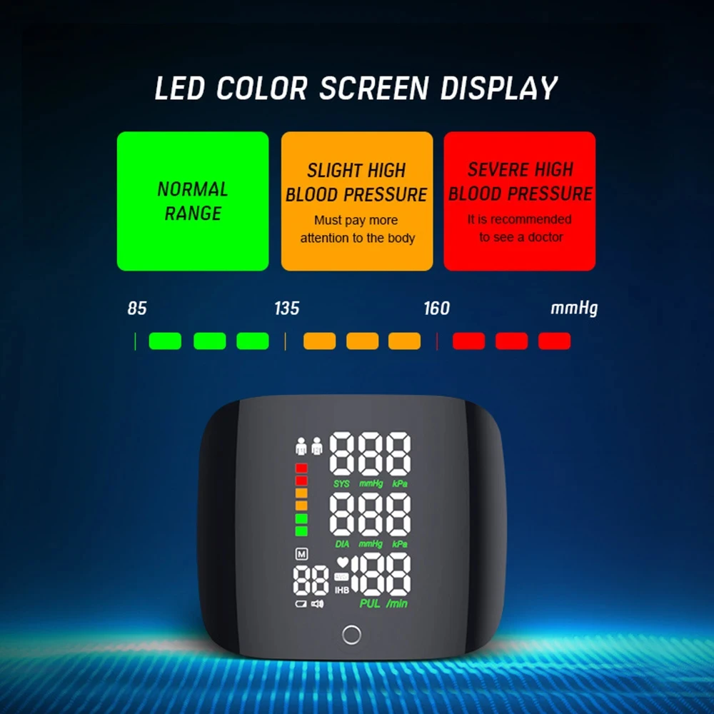 LED large screen wrist sphygmomanometer USB multifunctional elderly blood pressure and heart rate monitor digital sphygmomanomet