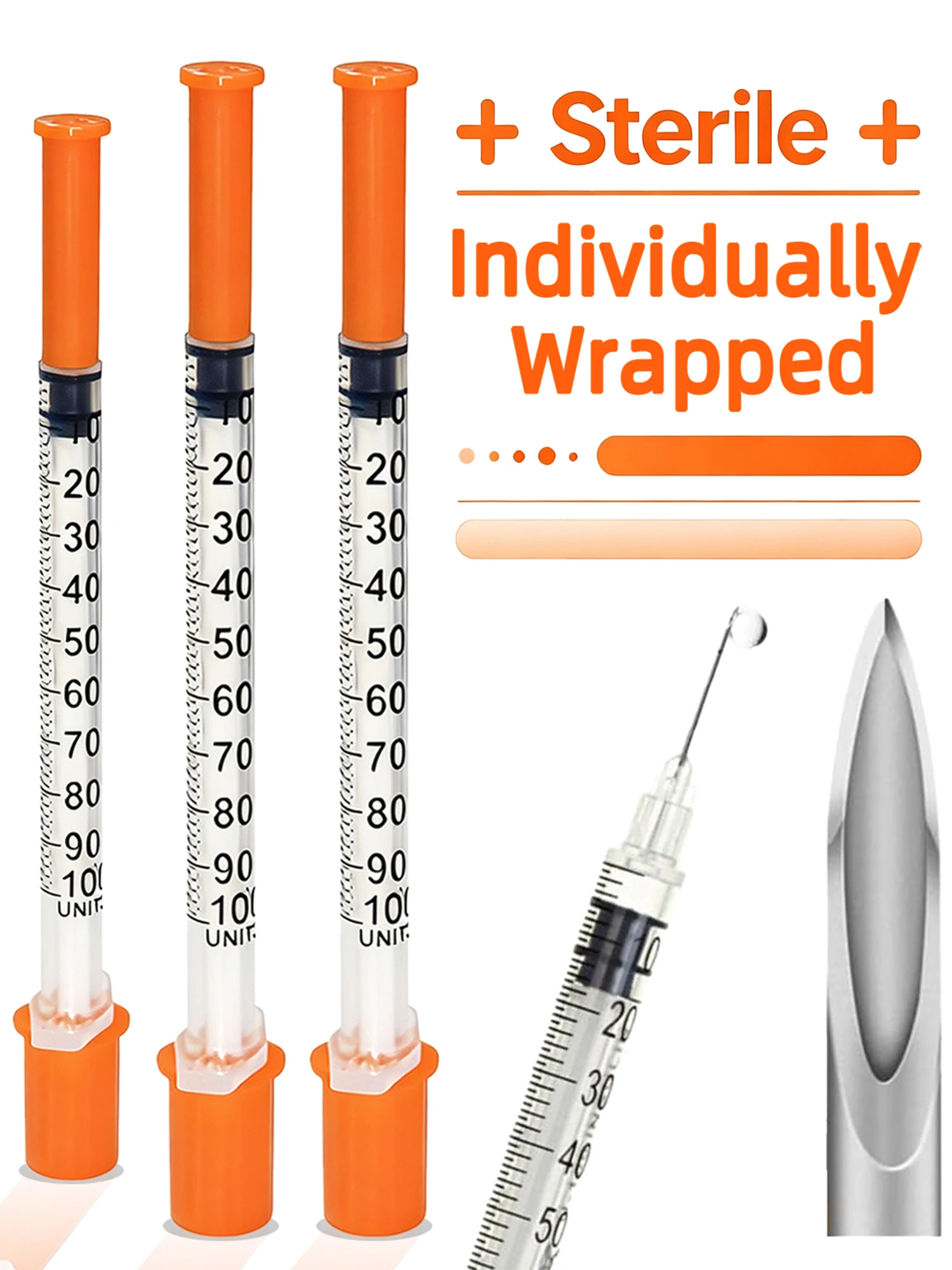 20/50/100 Stück 1ml Insulinspritze mit 8mm ultrafeiner Nadel, steril, einzeln verpackt, Präzision für niedrige Dosen für Katzen und Hunde – Detail 1