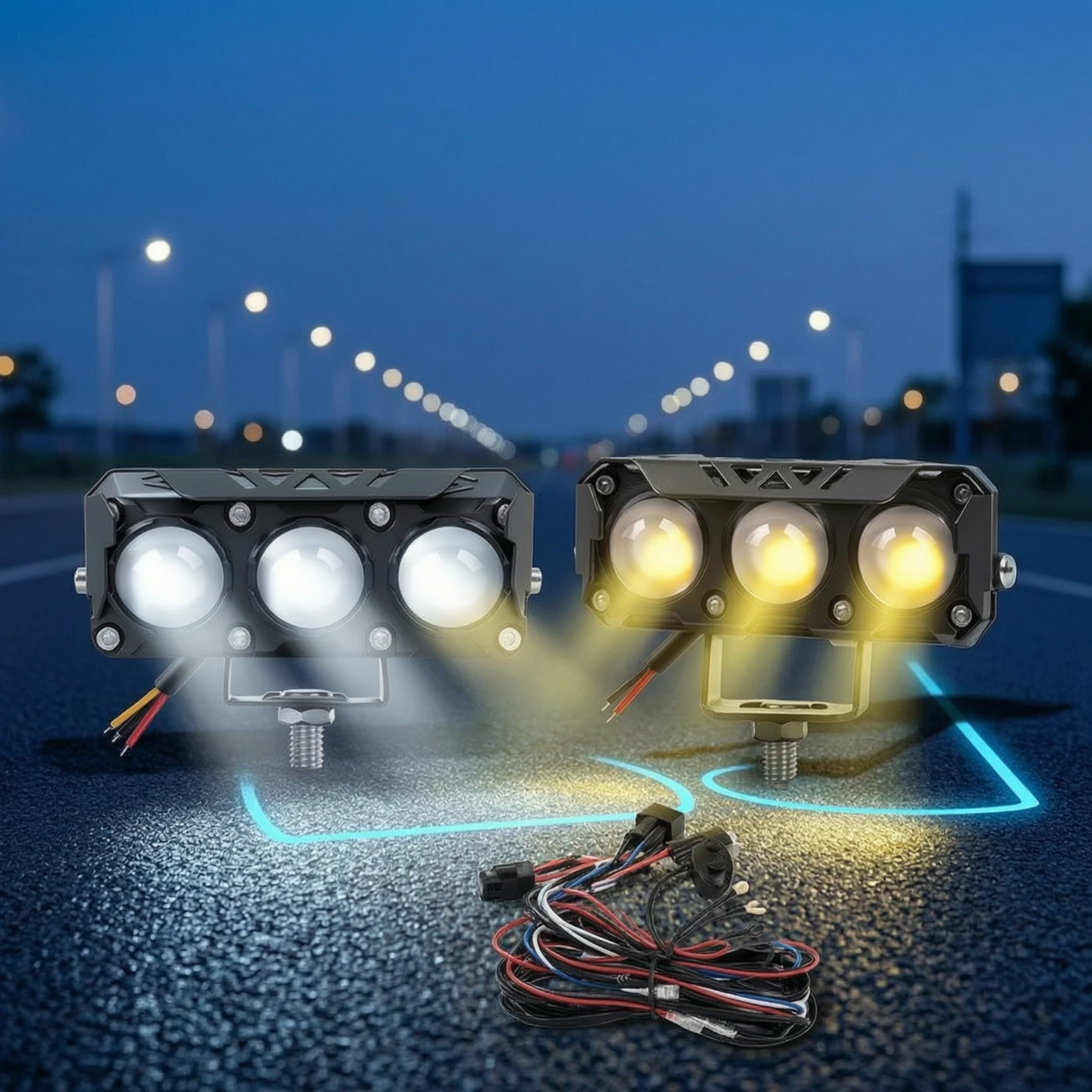 2 Pieces LED Auxiliary Lights with Wiring Harness Compact Motorcycle LED Pods with Switch Motorcycle Lights with Switch