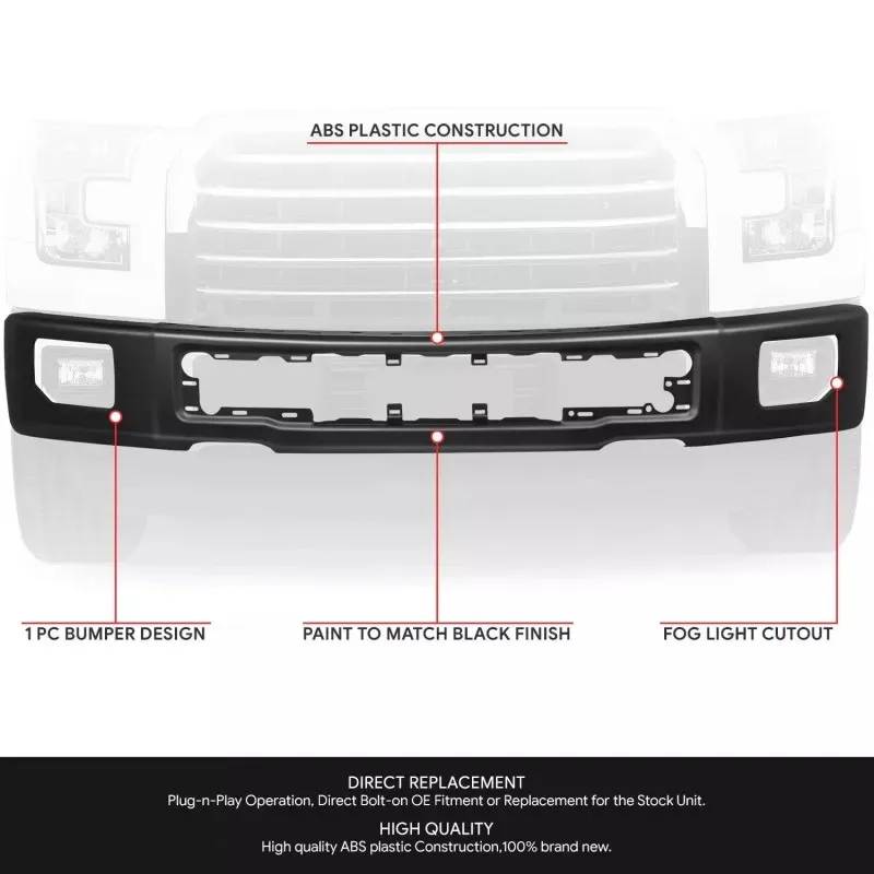 

Steel Black Front Bumper Face Bar Primered Bumper Front Bumper for F150 2015-2017 FO1102424