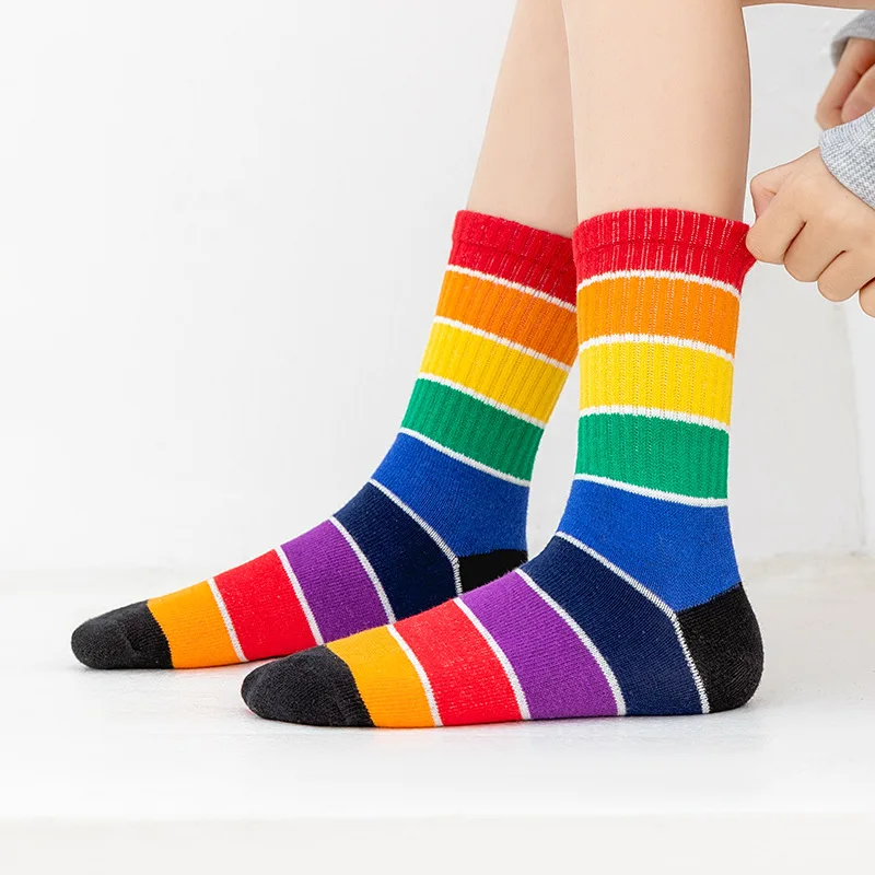 2024 Rainbow Stripes Trendy Children\'s Socks Cotton Socks Boys Girls Colored Unisex Babe Newborn Infants Toddlers Sock 1-5 Years