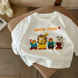 New Kids Fall Clothes Baby Boys Girls Cute Cartoon Three-dimensional Lion Doll T-shirt Kawaii Cotton Long Sleeve 100% Cotton