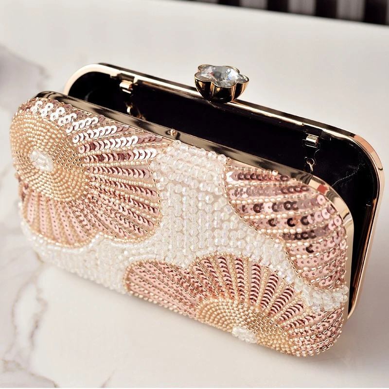 Pearl Sequined Silver Wedding Party Bag Handmade Embroidery Beaded Banquet Dress Clutch Purse Ladies Evening Handbag Champagne - view 5