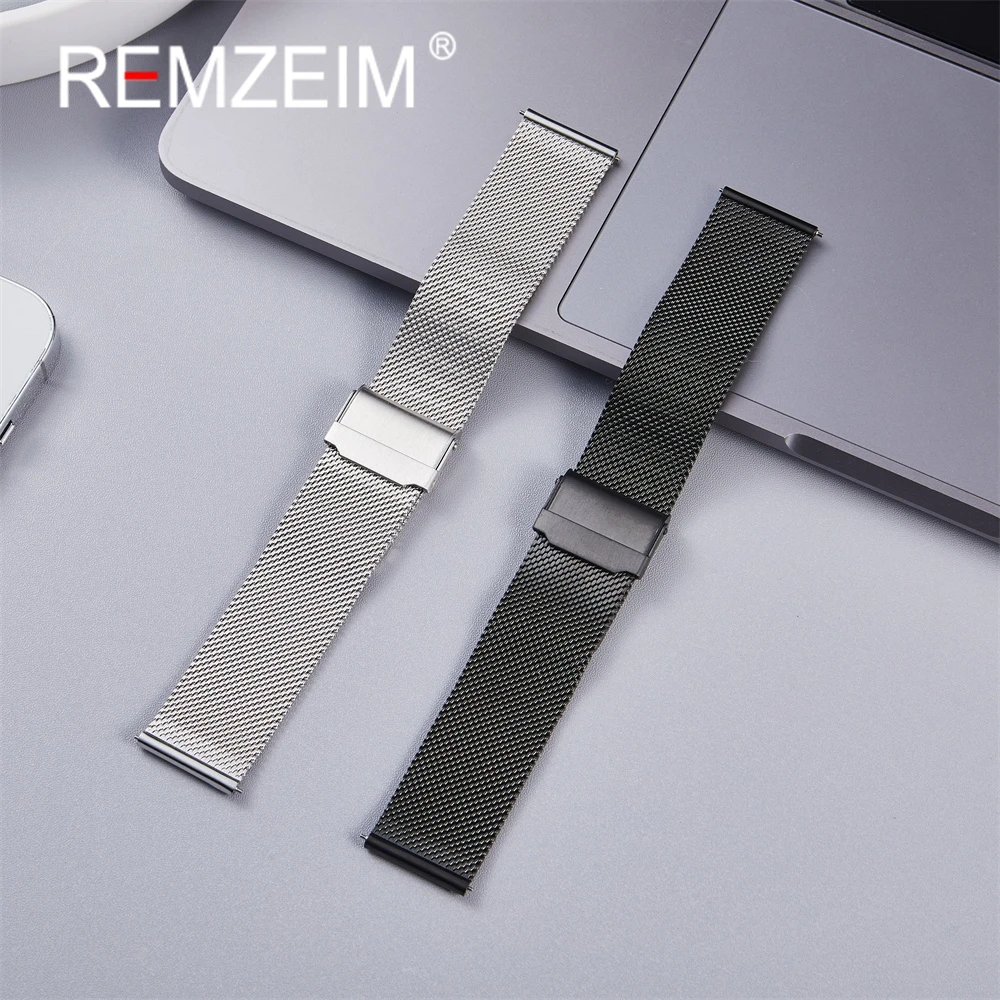Schnellverschluss-Metallband, Ersatz-Business-Armband, 20 mm, 22 mm, verstellbares, gewebtes Mesh-Edelstahl-Armband