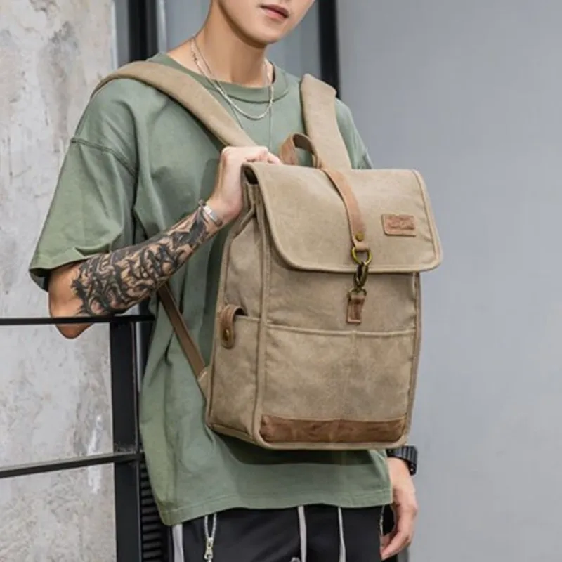 Retro Solid Color Canvas 14 16 Inch Laptop Bag Business Large Capacity MacBook Accessory Backpack Commute Notebook Bag Briefcase